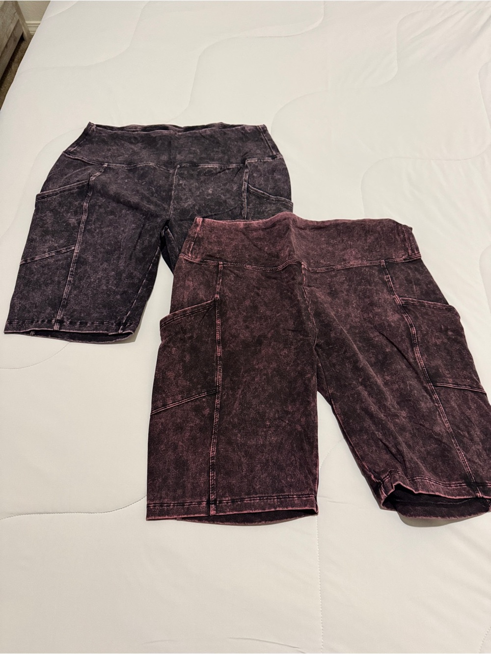 ZENANA High-Waist Acid Wash Bike Shorts - Pair in Deep Plum and Pink BUNDLE